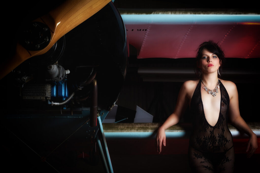 Model stood with a Fokker DR1 for a charity calendar.